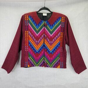 Artesanias De Colores Cropped Jacket Women M Handmade Aztec Embroidered Rainbow